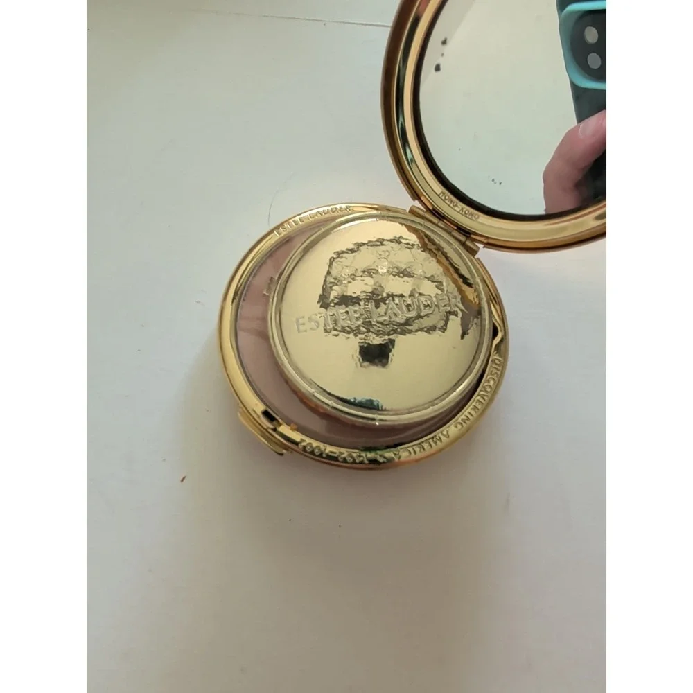 Vintage Estee Lauder Pressed Powder Compact Columbus Day Discovery 1992 Map Gold